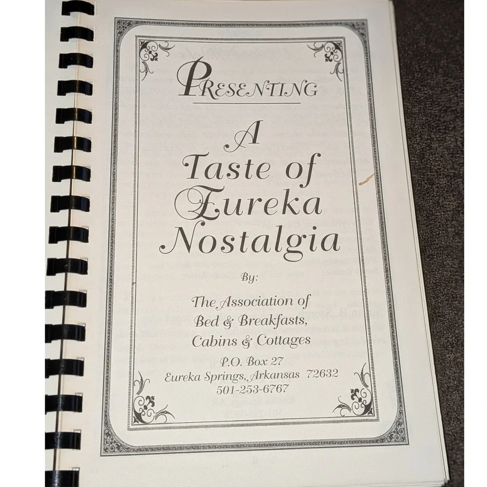 A Taste of Eureka Nostalgia Cookbook Spiral‎ Arkansas B&B Regional Cooking VTG